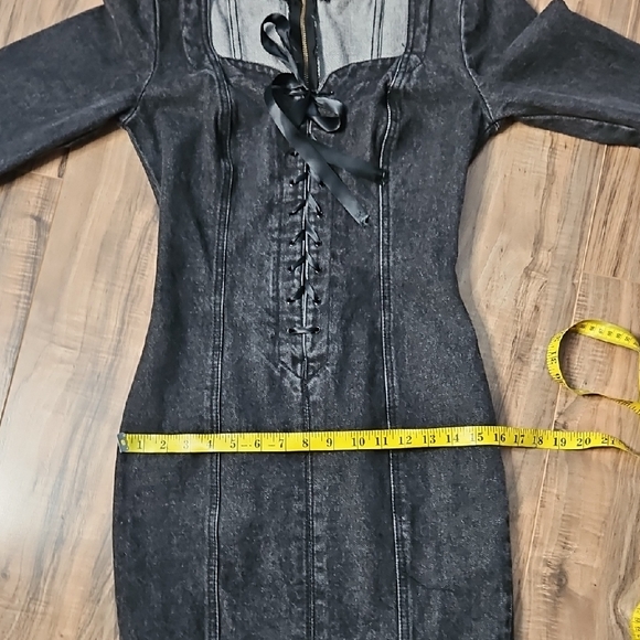 Vintage Paris Blues Women's Black Bodycon Mini Denim Dress 5 - Picture 9 of 13